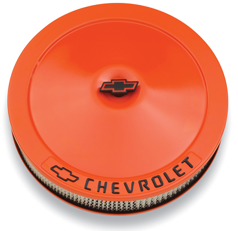 Proform Engine Air Cleaner Kit 14 Inch Diameter Orange Chevy Black Lettering W/Bowtie Logo Chevrolet Performance Parts