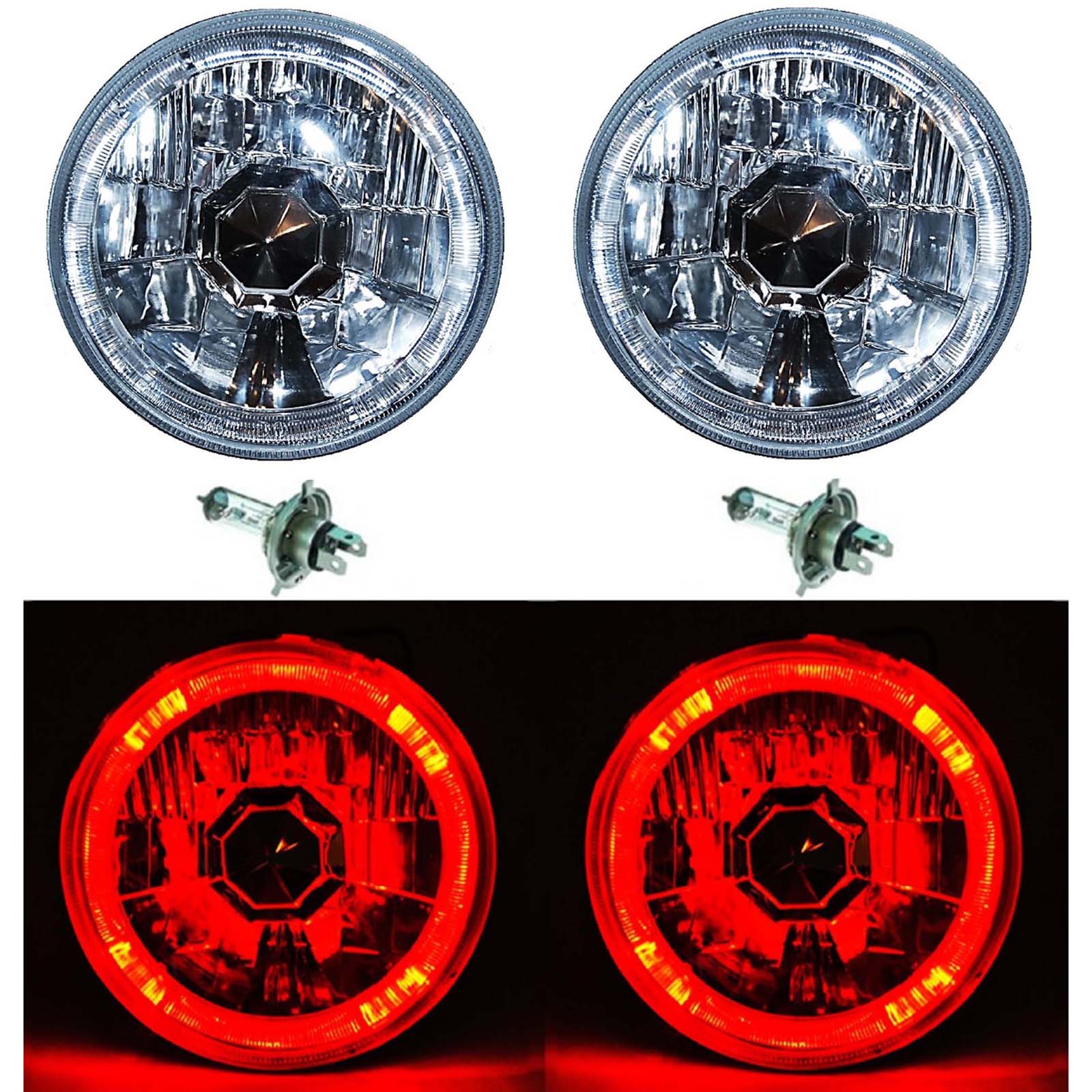 5 3/4 Red LED Halo Halogen Light Bulb Headlight Angel Eye Crystal